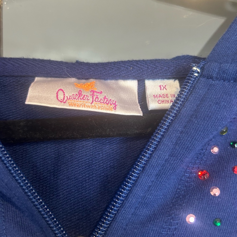 Quacker Factory Sparkle & Shine Zip-Up Hood Sweater Rhinestone Jacket Plus 1X - Picture 3 of 8